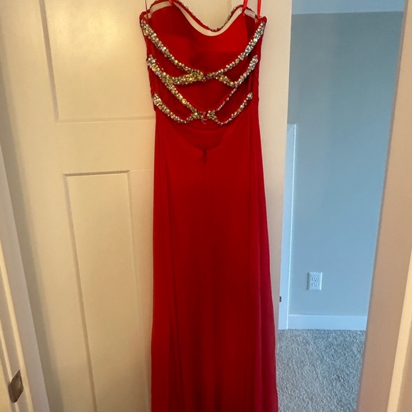 Red formal dress with sequin top and back - Picture 3 of 5